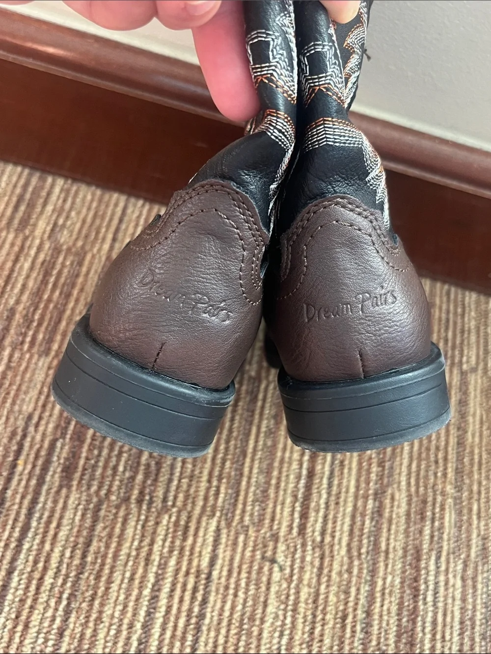 Dream Pairs Brown and Black Kids Western Cowboy Boots